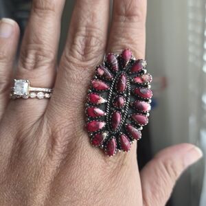 Red Rose Dahlia Adjustable Ring